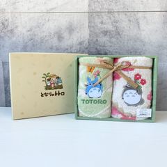 となりのトトロ ミニタオル 2枚セット 丸眞 綿100% キャラクターグッズ おしゃれ かわいい 動物 妖精 グリーン ピンク プチギフト