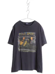 【お得なクーポン配布中!】 90s ポロスポーツ ラルフローレン プリント 半袖 Tシャツ メンズ M 古着 オールド ラグビー アート イラスト グラフィック クルーネック 紺