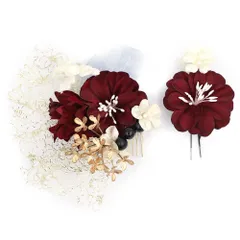 髪飾り 成人式 振袖 前撮り 袴 花 赤 白 ゴールド レース リボン ビーズ 大きい 小さい 2点セット 着物 和装 かんざし コーム No.12-0772