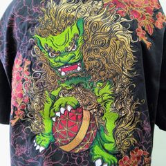 和柄Tシャツ　唐獅子牡丹刺繍　XXL　絡繰魂　　T-shirt with a lion and peony embroidered on the back