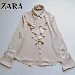 ZARA  ザラ　ビックフリル　パールビーズボタン　ブラウス　シャツ