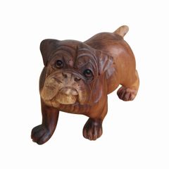 フレンチブルドッグの木彫り 立像 木製 犬の置き物 オブジェ オーナメント 置物 いぬ イヌ ペット インテリア 木彫り彫刻 French bulldog wood carving statue 010829