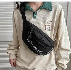 【ラスト1点】ショルダーバッグ チェーン ストラップ ユニセックス 黒 ブラック 斜め掛け メンズ レディース 韓国ファッション ストリート カジュアル 軽量 シンプル おしゃれ 収納 コンパクト ボディバッグ 旅行 通勤 通学 デイリーバッグ 人気