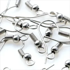 P-315 ピアスフック 20個セット【シルバー】 カン付き フックピアス コイル 丸玉付 フック式 ピアスパーツ アクセサリー パーツ ハンドメイド マスクチャーム 材料 銀