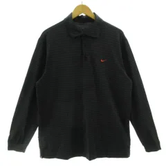 ナイキゴルフ NIKE GOLF 長袖ゴルフポロシャツ 速乾 ボーダー 396128-011 DRY FIT ロゴ刺繍 ブラック 黒 グレー L