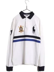 【お得なクーポン配布中!】 ビックポニー ポロ ラルフローレン 鹿の子 長袖 ポロシャツ メンズ L / 古着 長袖シャツ ナンバリング ホワイト コットン 胸 ボーダー 白