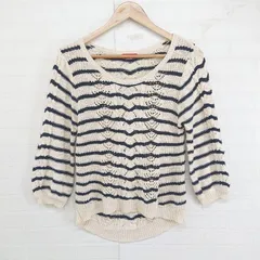 ◇ earth music&ecology ボーダー デザインニット 長袖 カットソー サイズF ベージュ系 ネイビー系 レディース E  【1304140012695】