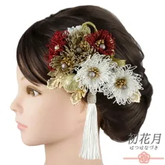 髪飾り 成人式 赤 ゴールド 振袖 袴 花 白 組紐 房 玉飾り 大きい 小さい 2点セット 着物 和装 かんざし コーム Uピン 大人 か No.9-5594