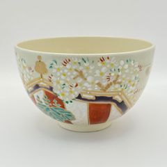 抹茶茶碗 仁清 醍醐桜　工藤寿楽　紙箱入　茶道具　茶盌　茶器　京焼