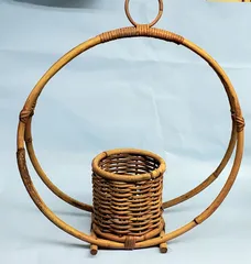 お買い得！ラタン製高級サークル型フラワーバスケット50cm＆おまけ鉢付き