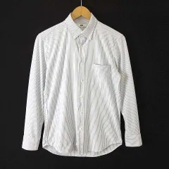 ユニクロ UNIQLO ノンアイロン ジャージー ストライプ シャツ ボタンダウン コットン 長袖 S 白 ホワイト 青 ブルー