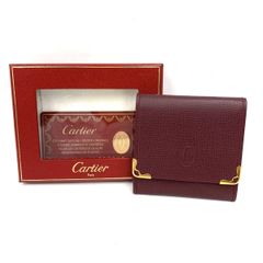 新品未使用保管品✨Cartier 三つ折り財布 マストライン金具 ボルドー 極美品☆カルティエ 三つ折り財布 マスト レザー ボルドー ゴールド