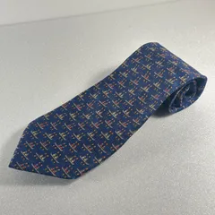 Salvatore Ferragamo 青 ネイビー ネクタイ カヌー ボート 総柄