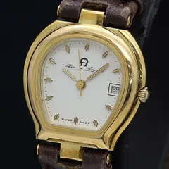 【美品】AIGNER アイグナー　ゴールド　ダイヤ　電池新品　レザーベルト 時計 美品】AIGNER アイグナー ゴールド ダイヤ 電池新品 レザー