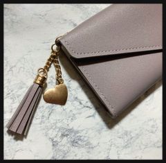 ꒰未使用꒱ウォレット ハート タッセル 無地くすみパープル  大人可愛い 長財布