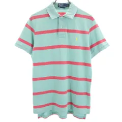 ポロバイラルフローレン ボーダー柄 半袖 ポロシャツ M グリーン系 Polo by Ralph Lauren 鹿の子 CUSTOM FIT メンズ