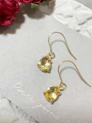 宝石質シトリンAAA　ピアス　サージカルステンレス　K18メッキ　つけっぱなし