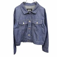 古着 ジルスチュアート JILL STUART デニムシャツジャケット ショート丈 無地 長袖 裏地無し 綿×麻 コットン×リネン M ブルー 青 レディース