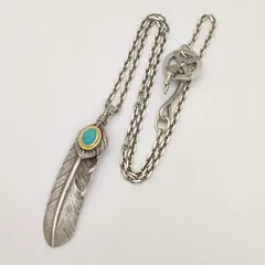 【美品】TADY&KING　タディ＆キング　特大ハートSVフェザー金縄ターコイズ　イーグルフック＆ホイール　ネックレス　SILVER　シルバー950
