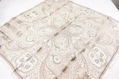 アンクライン スカーフ 未使用 ペイズリー柄 シルク 日本製 ブランド 小物 レディース ベージュ×ブルー系 ANNE KLEIN