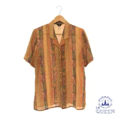 ☆美品☆ トップス シャツ おしゃれ ゆったり 半袖 レディース オレンジ 総柄 F 日本製 901-1189 送料無料 古着