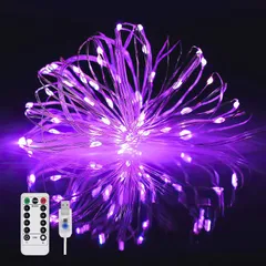 【人気商品】LED ジュエリーライト 10M 100球 パープル イルミネーションライト Purple mini Night Lights USB式電源 フェアリーライト リモコン付きホリデーデコレーションライト 8種類モード 点滅 点灯 Azakka タイマ