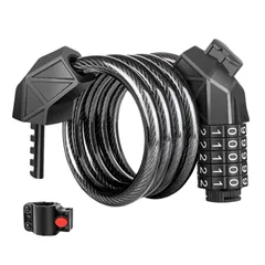 ドナリー 自転車ロック ダイヤル式 5桁 極太12mm サドル取付 ブラケット付き ワイヤー ケーブルロック 125cm 防犯対策 (ブラック) [ブラック]