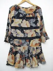 【送料無料】 【美品】GRACE CONTINENTAL グレースコンチネンタル★ 長袖 ワンピース 花柄 ボーダーレース フレア S サイズ36 ■L25489SSS212-20-3（4）5/27（198）