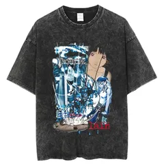 【90sサイバーパンク】Serial Experiments Lain ヴィンテージプリントTシャツ メンズ 做旧加工 オーバーサイズ ブラック003027のサムネイル