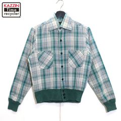70s USA製 vintage h.i.s チェック柄 裾リブ 長袖シャツ レディース 表記14サイズ