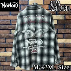【Norton ウイング刺繍･フランネルチェックシャツ】ノートン シャツアウター ミドラー 日本限定 バイク バイカー ツーリング メンズ レディース ユニセックス 刺繍 新品未使用 243N1500 ブラック 送料無料