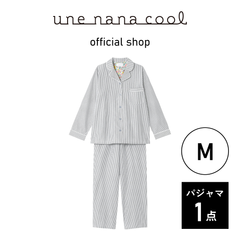 【ウンナナクール公式】＼数量限定／  綿混  ニットストライプ  開襟シャツパジャマ  ブラック  Mサイズ  1点