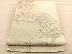 優美な御所解文の袋帯　白地　正絹 Prices down2】未仕立て袋帯 「御所解き文様」 西陣織 螺鈿 日本製