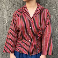 70s US vintage オレンジ ストライプ ポリシャツ でか襟 Q349 - メルカリ