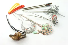 髪飾り 8点セット かんざし フラワーモチーフ ビーズなど ヘアアクセサリー まとめて 大量 レディース accessory 【中古】
