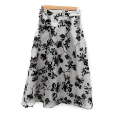 ミッシュマッシュ MISCH MASCH フレアスカート ロング丈 花柄 フロッキープリント 36 S ライトグレー 黒 ブラック /SY20