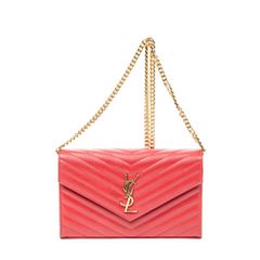 YVES SAINT LAURENT イヴサンローラン クラシック カッサンドル チェーン ウォレット 赤 グレイン・ド・プードルレザー AB