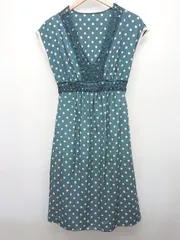 ◇ MICHEL KLEIN ミッシェル 水玉 ドット ノースリーブ 膝丈 ワンピース サイズ38 グリーン オフホワイト レディース P  【1406240009145】