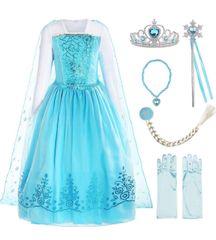 【HJ22】　[ReliBeauty] プリンセス ドレス 子供 女の子 お姫様 コスプレ ワンピース お誕生日 クリスマス プレゼント キッズ コスチューム ハロウィン パーティー 仮装 アクセサリー セット ライトブルー