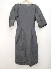 ◇ LAGUNAMOON ラグナムーン ノーカラー フレア 半袖 膝下 ワンピース サイズS ブラック レディース P  【1403180003646】