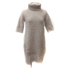 ジルスチュアート JILL STUART ニットワンピース ひざ丈 タートルネック 切替 レース 半袖 アルパカ混 2 M ベージュ /YI