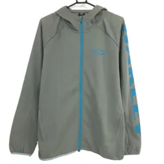 ★SALE価格★【美品】オークリー ジップパーカー グレー ロゴブルー 一部織生地  メンズ L ゴルフウェア Oakley