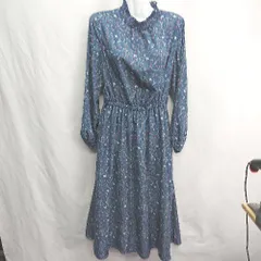 ◇ ⊂ continuer de NICE CLAUP 花柄 長袖 ロング ワンピース サイズF ブルー系 レディース E  【1412090059063】