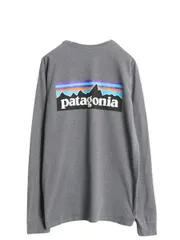 【お得なクーポン配布中!】 パタゴニア 両面 プリント 長袖 Tシャツ メンズ M / 古着 22年製 Patagonia アウトドア ロンT ロングスリーブ ロゴT P6 バックプリント 灰