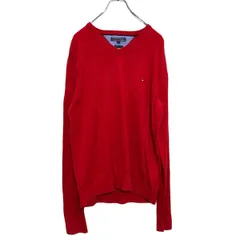 TOMMY HILFIGER コットンニット XLサイズ トミーヒルフィガー Vネック セーター 赤 レッド 古着卸 アメリカ仕入 a506-5984
