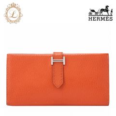 HERMES【エルメス】ベアンクラシック 二つ折り長財布  シェーブル オレンジ（シルバー金具） レディース バッグ ショルダーバッグ レディース 【中古】【送料無料】【SS】