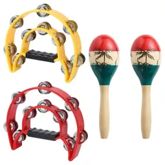 SALUDABLE タンバリン マラカス 楽器 カラオケ パーカッション シェイカー 各2個セット のサムネイル