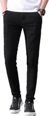 Lopis メンズ ロングパンツ ストレッチ チノパン スリム スキニー ビジネス 通勤 カジュアル 無地 ズボン おしゃれ 快適 リラックス(ブラック,  M)