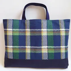 ハンドメイド リバーシブル チェック × 星 レッスンバッグ 手提げかばん トートバッグ 絵本バッグ レッスンバック 手提げバッグ 図書バッグ 図書バック サブバッグ サブバック トートバック 入園 入学 スター 男の子 シンプル