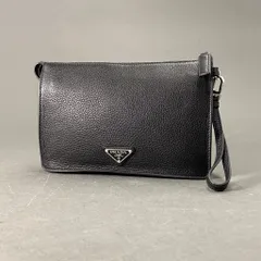 k4《 美品 》PRADA プラダ レザークラッチバッグ 三角プレート 本革 ブラック レザー セカンドバッグ ポーチ 中ポケット×2 カードポケット×6のサムネイル